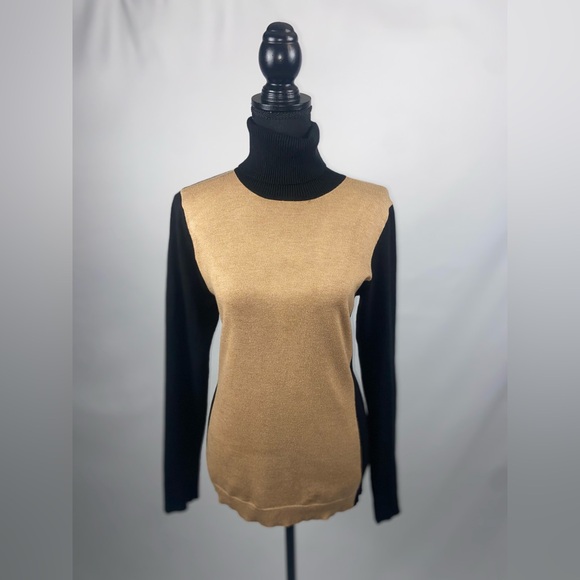 Turtleneck Sweater Colorblock The Limited Medium Longsleeve black and tan - Picture 4 of 12